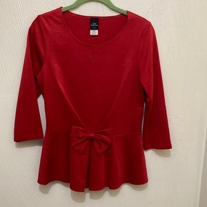 Red bow 3/4 sleeve peplum top medium